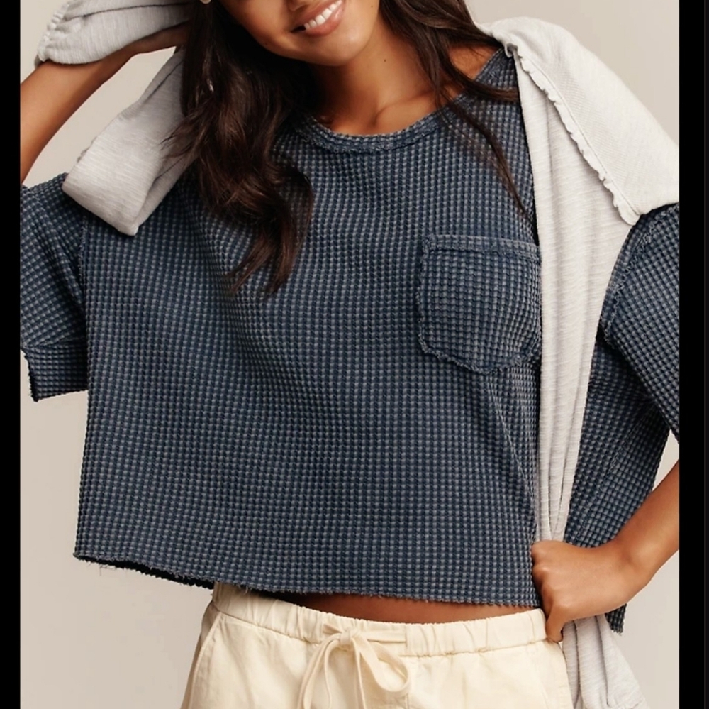 New Pilcro Anthropologie Waffle Short Sleeve Envelope Tee thermal fabric top